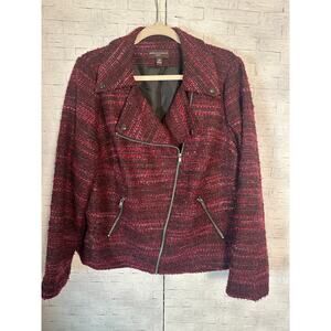 Dana Buchman blazer jacket red Burgundy aviator side zip pockets‎ plus size